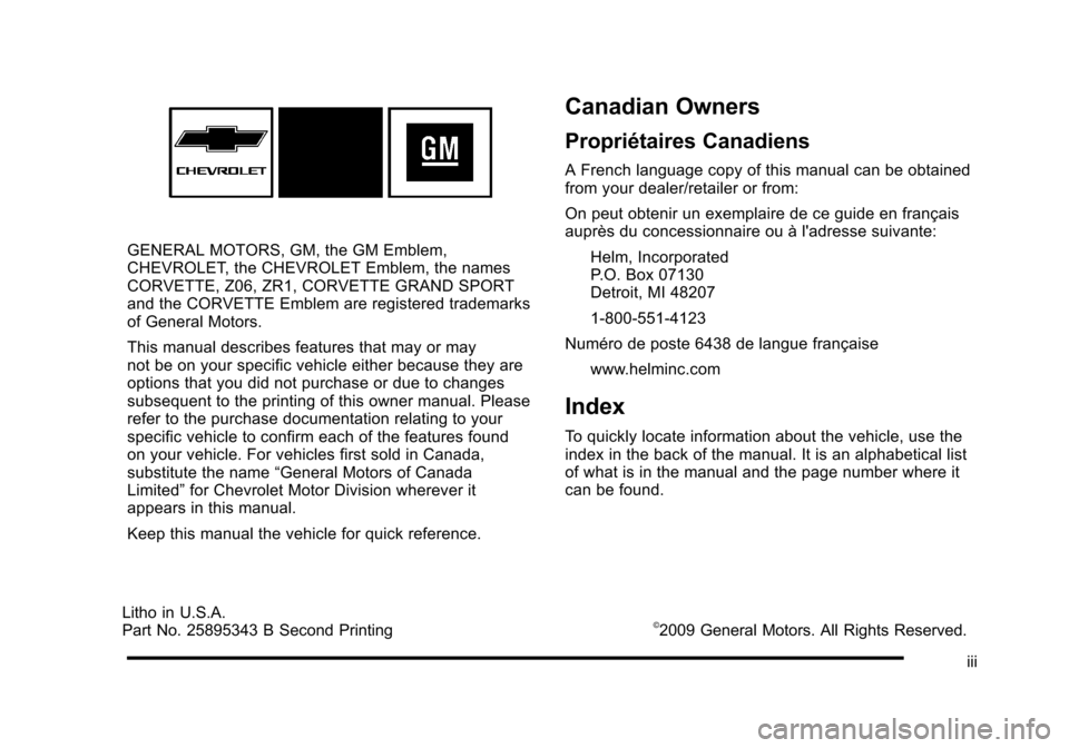 CHEVROLET CORVETTE 2010 6.G Owners Manual 