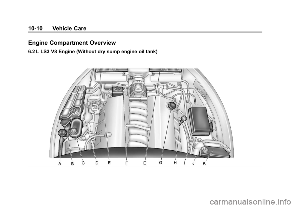 CHEVROLET CORVETTE 2012 6.G Owners Manual Black plate (10,1)Chevrolet Corvette Owner Manual - 2012
10-10 Vehicle Care
Engine Compartment Overview
6.2 L LS3 V8 Engine (Without dry sump engine oil tank) 