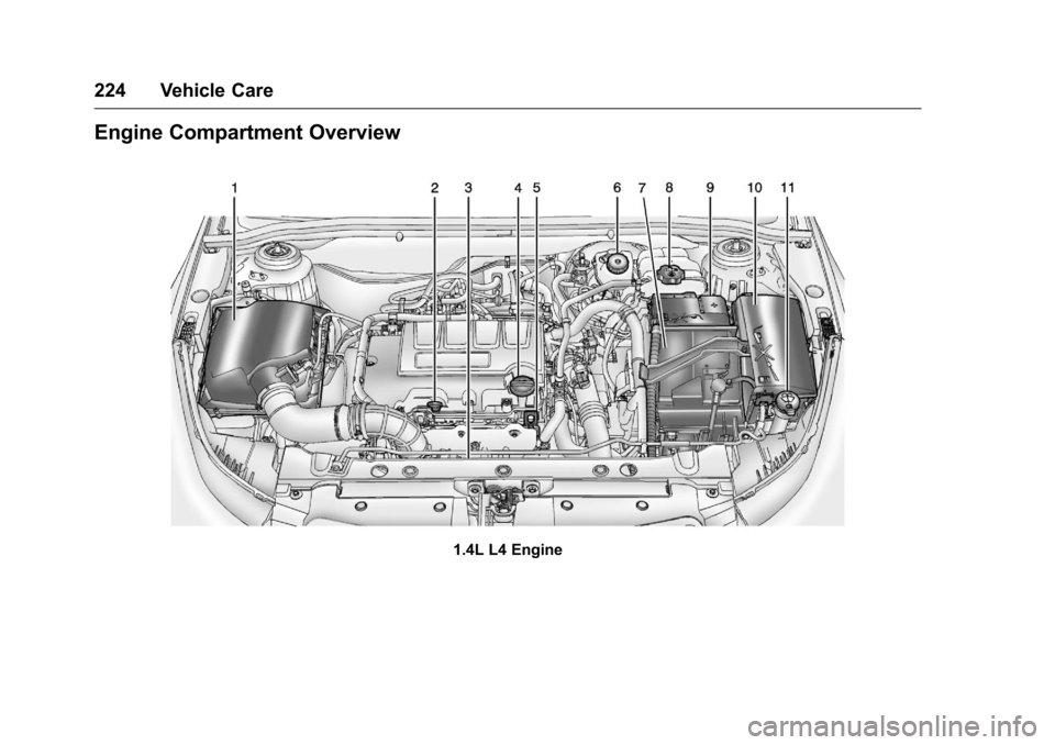 CHEVROLET CRUZE LIMITED 2016 2.G Owners Manual Chevrolet Cruze Limited Owner Manual (GMNA-Localizing-U.S./Canada-
9282844) - 2016 - crc - 9/3/15
224 Vehicle Care
Engine Compartment Overview
1.4L L4 Engine 