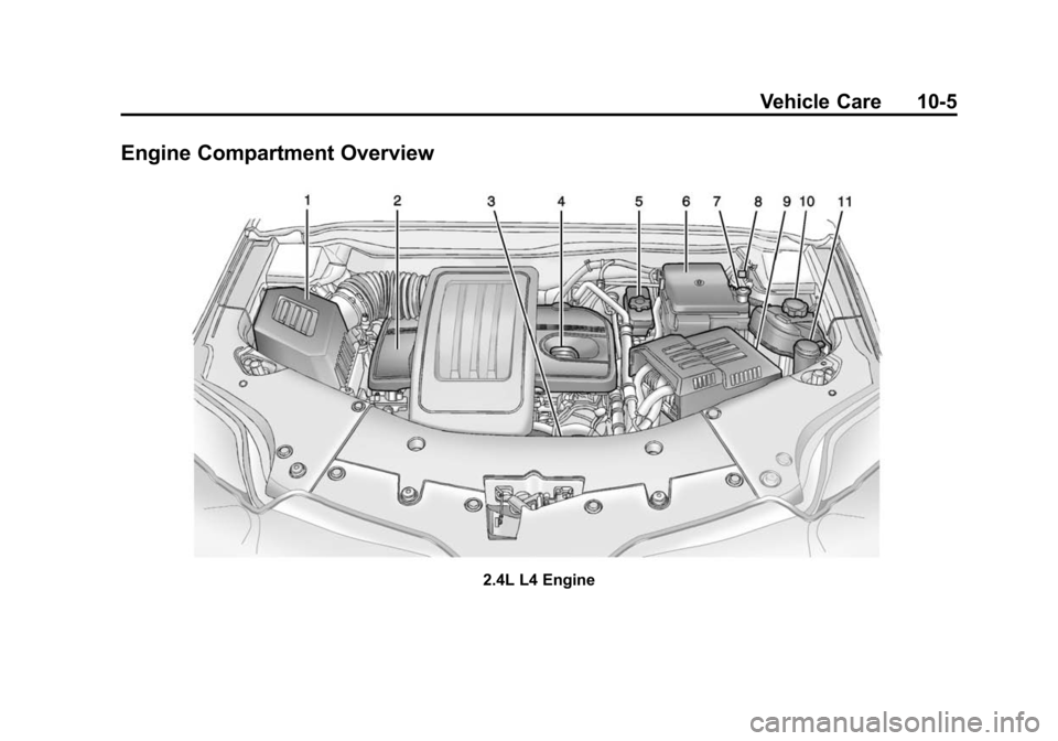 CHEVROLET EQUINOX 2014 2.G Owners Manual Black plate (5,1)Chevrolet Equinox Owner Manual (GMNA-Localizing-U.S./Canada-
6081479) - 2014 - crc2 - 10/23/13
Vehicle Care 10-5
Engine Compartment Overview
2.4L L4 Engine 