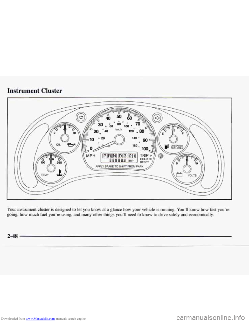 CHEVROLET EXPRESS 1997 1.G Owners Manual Downloaded from www.Manualslib.com manuals search engine Instrument  Cluster 
Your instrument  cluster  is  designed  to  let you know  at a glance how your  vehicle is running.  You’ll  know  how  