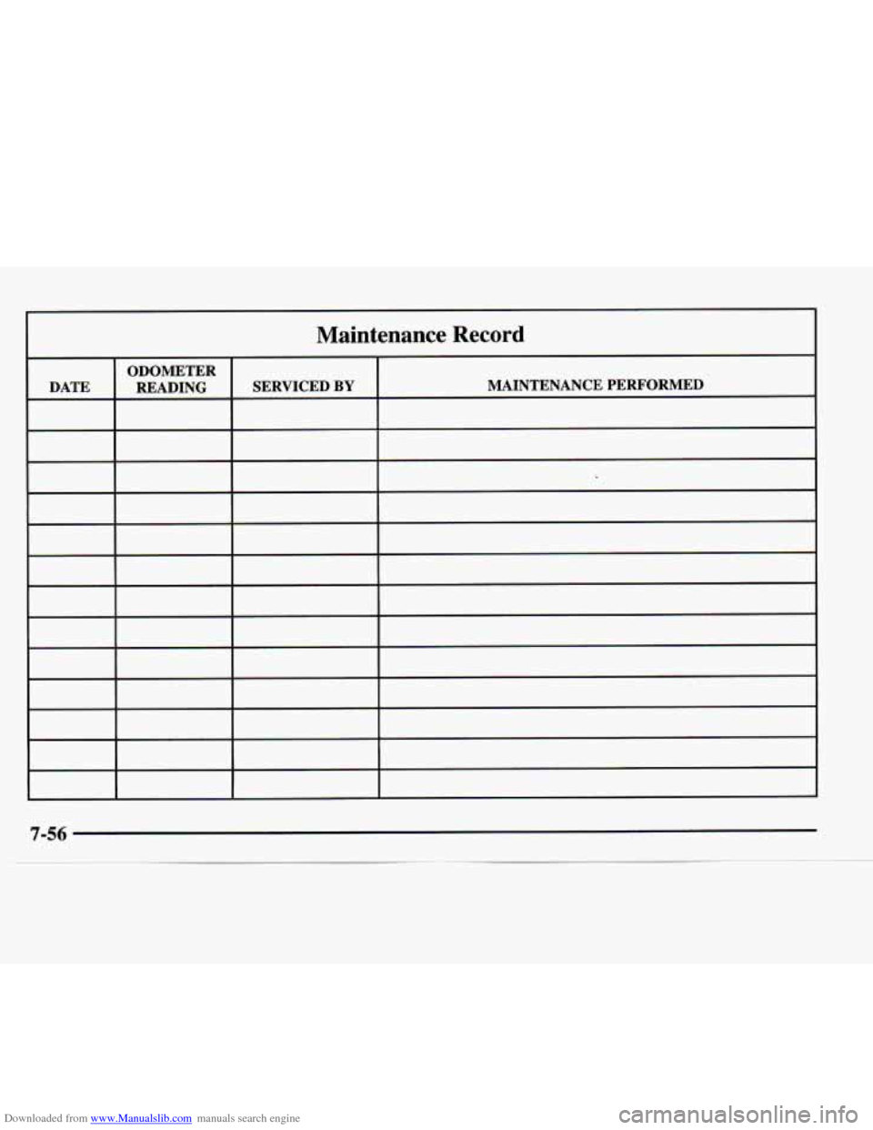 CHEVROLET EXPRESS 1997 1.G Owners Manual Downloaded from www.Manualslib.com manuals search engine Maintenance  Record   
