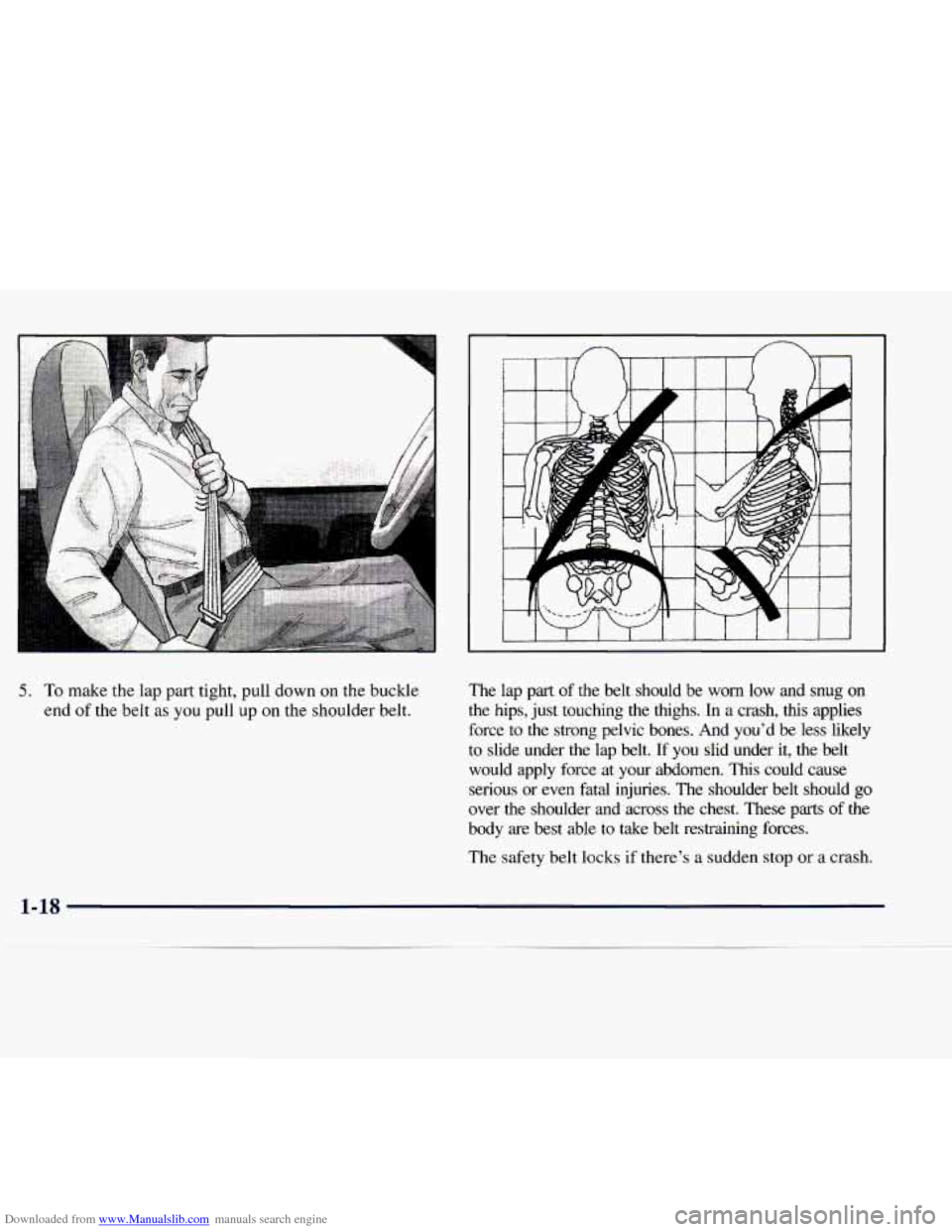 CHEVROLET EXPRESS 1998 1.G Owners Manual Downloaded from www.Manualslib.com manuals search engine 5. To make the lap  part  tight,  pull  down on the  buckle 
end  of  the  belt  as you  pull  up  on the  shoulder  belt.  The  lap  part 
of 
