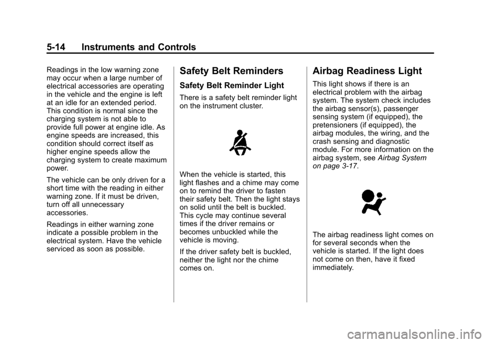 CHEVROLET EXPRESS CARGO VAN 2016 1.G Owners Manual Black plate (14,1)Chevrolet Express Owner Manual (GMNA-Localizing-U.S./Canada/Mexico-
7707481) - 2015 - CRC - 4/30/14
5-14 Instruments and Controls
Readings in the low warning zone
may occur when a la CHEVROLET EXPRESS CARGO VAN 2016 1.G Owners Manual Black plate (14,1)Chevrolet Express Owner Manual (GMNA-Localizing-U.S./Canada/Mexico-
7707481) - 2015 - CRC - 4/30/14
5-14 Instruments and Controls
Readings in the low warning zone
may occur when a la