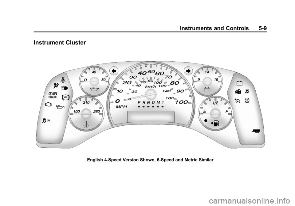 CHEVROLET EXPRESS PASSANGER 2013 1.G Owners Manual Black plate (9,1)Chevrolet Express Owner Manual - 2013 - 1stPrintReady - 6/19/12
Instruments and Controls 5-9
Instrument Cluster
English 4‐Speed Version Shown, 6‐Speed and Metric Similar 
