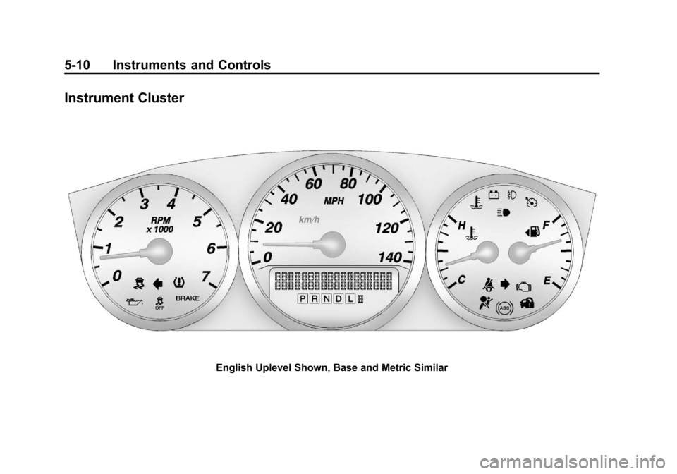 CHEVROLET IMPALA 2012 9.G Owners Manual Black plate (10,1)Chevrolet Impala Owner Manual - 2012
5-10 Instruments and Controls
Instrument Cluster
English Uplevel Shown, Base and Metric Similar 