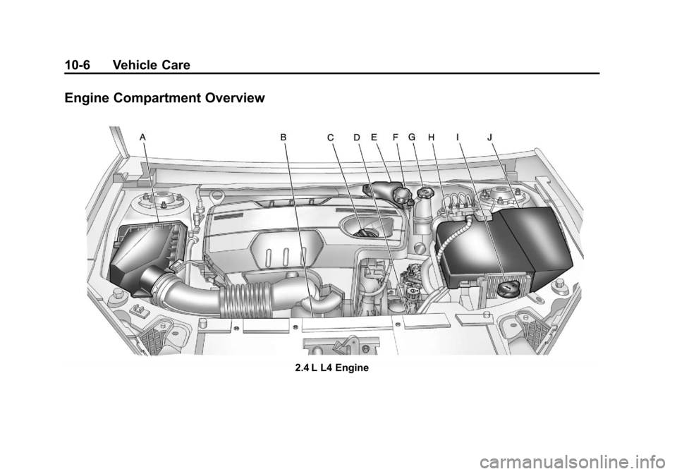 CHEVROLET MALIBU 2012 7.G Owners Manual Black plate (6,1)Chevrolet Malibu Owner Manual - 2012
10-6 Vehicle Care
Engine Compartment Overview
2.4 L L4 Engine 