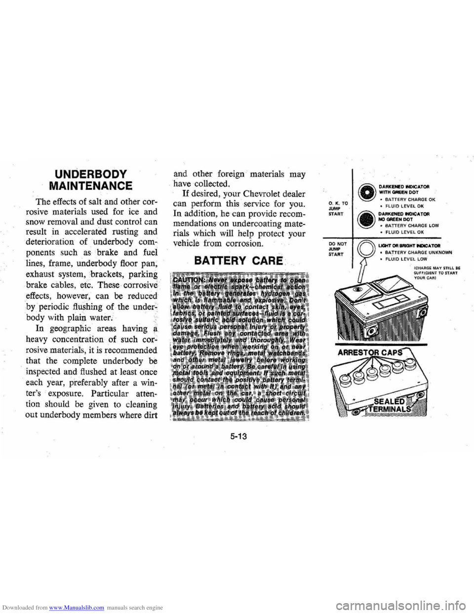 CHEVROLET MONTE CARLO 1976 2.G Owners Manual Downloaded from www.Manualslib.com manuals search engine UNDERBODY 
MAINTENANCE 
The effects of salt  and  other cor­
rosive  materials  used for ice and 
snow  removal  and 
dust control can 
result