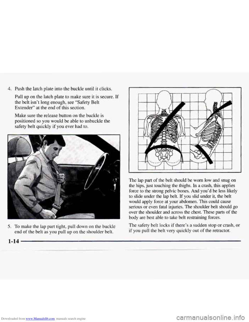 CHEVROLET MONTE CARLO 1997 5.G Owners Manual Downloaded from www.Manualslib.com manuals search engine 4. Push the latch plate into the buckle until it clicks.
Pull up on the latch plate
to make sure it is secure. If
the belt isn CHEVROLET MONTE CARLO 1997 5.G Owners Manual Downloaded from www.Manualslib.com manuals search engine 4. Push the latch plate into the buckle until it clicks.
Pull up on the latch plate
to make sure it is secure. If
the belt isn