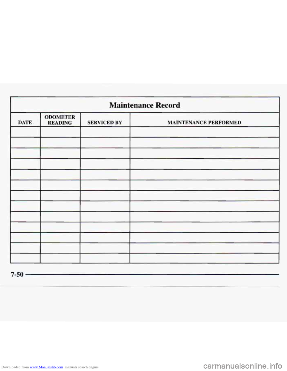 CHEVROLET MONTE CARLO 1997 5.G Owners Manual Downloaded from www.Manualslib.com manuals search engine I 
Maintenance Record   