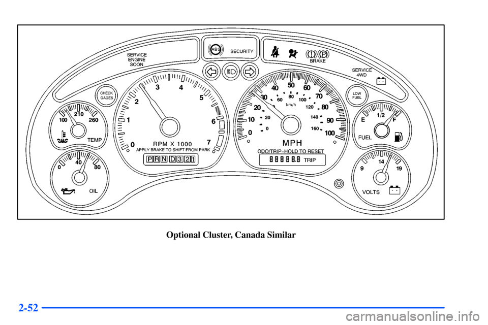 CHEVROLET S10 2000 2.G Owners Manual 2-52
Optional Cluster, Canada Similar 