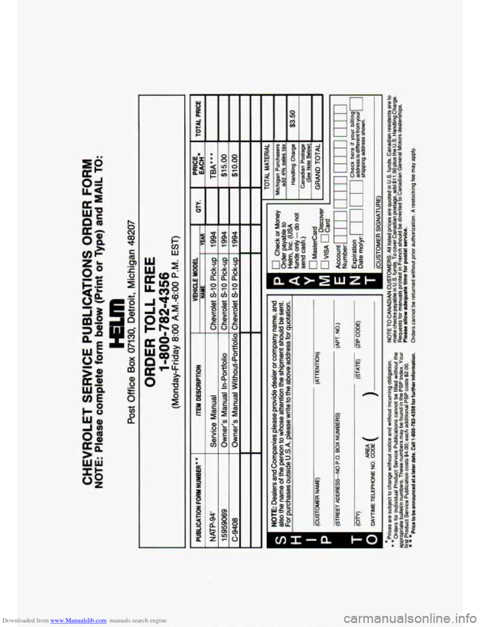 CHEVROLET S10 1994 2.G Owners Manual Downloaded from www.Manualslib.com manuals search engine n   
