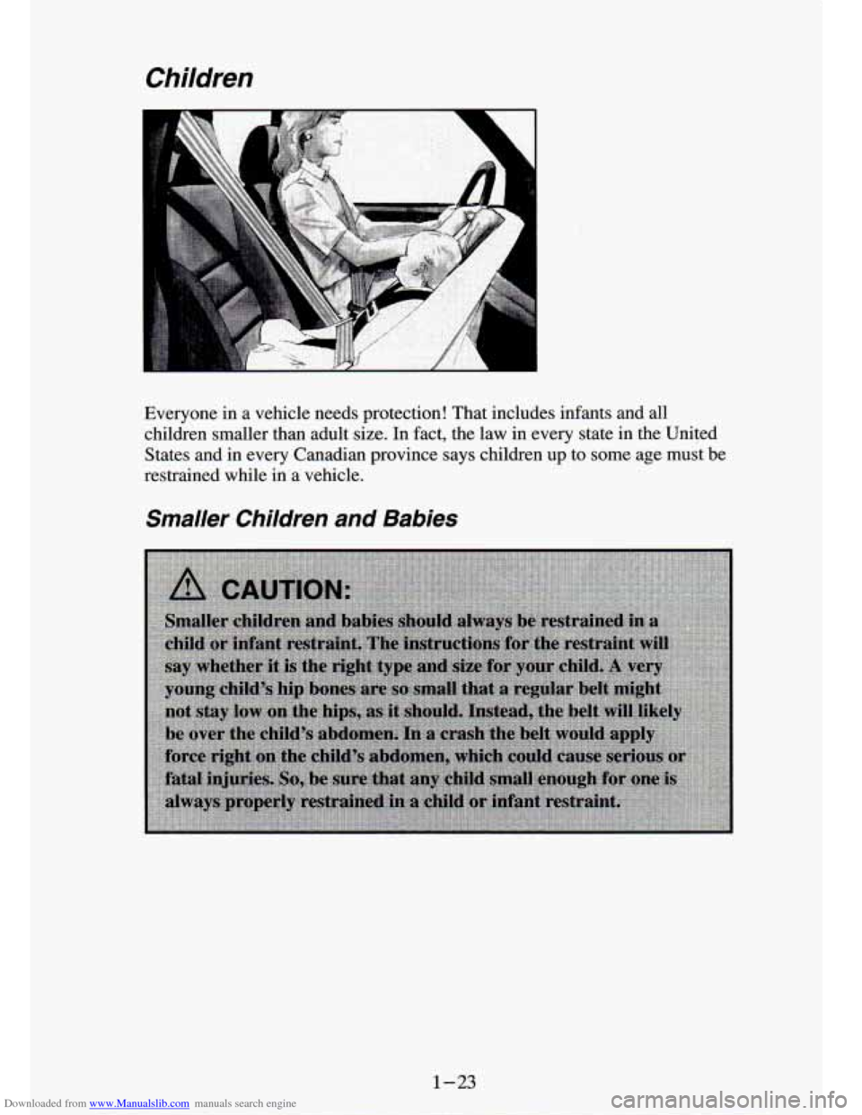 CHEVROLET S10 1994 2.G Owners Manual Downloaded from www.Manualslib.com manuals search engine Children 
Everyone  in a vehicle  needs  protection!  That  includes  infants  and  all 
children  smaller  than  adult  size.  In fact,  the  