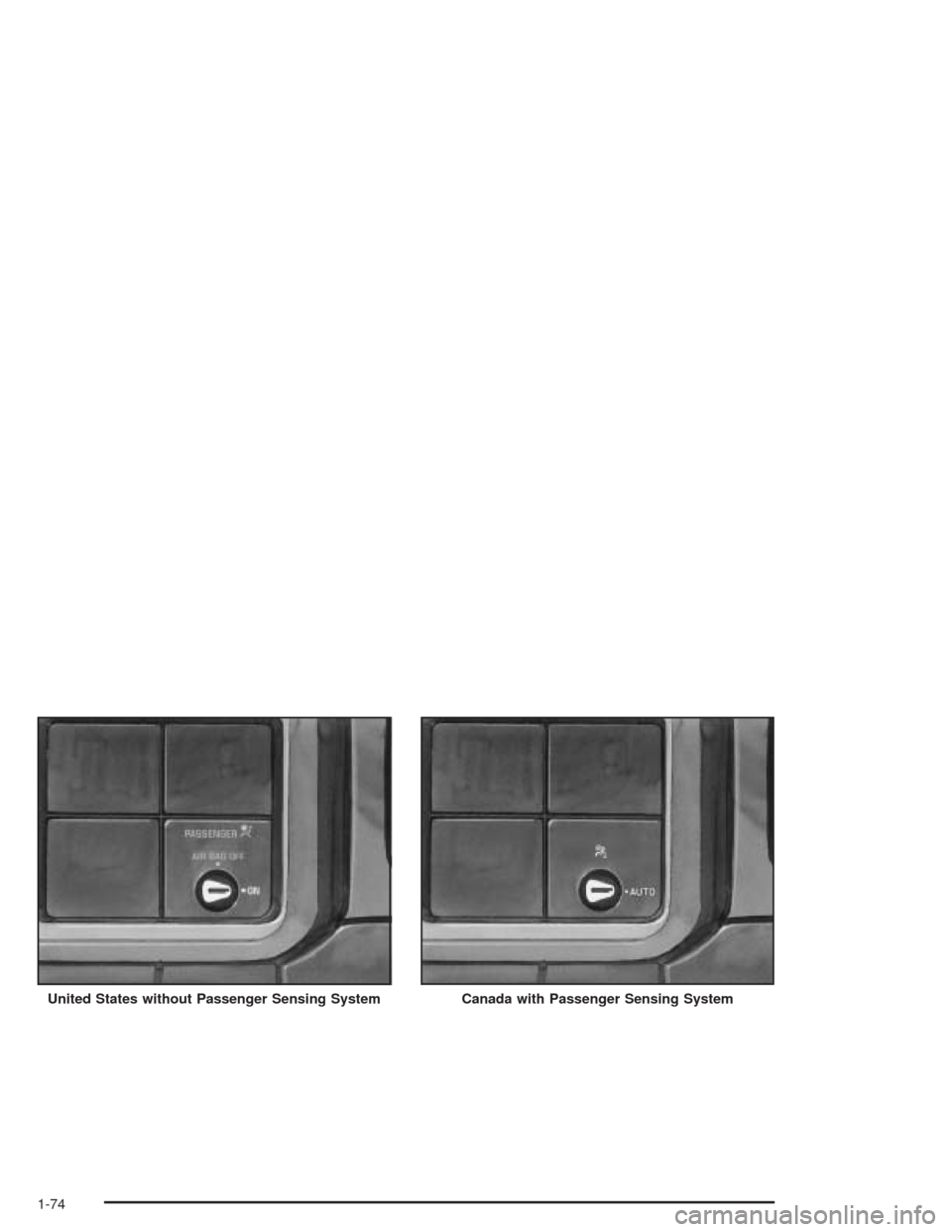 CHEVROLET SILVERADO 2004 1.G Owners Manual United States without Passenger Sensing SystemCanada with Passenger Sensing System
1-74 