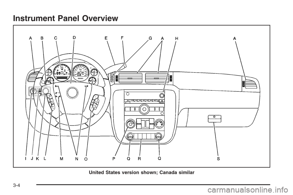 CHEVROLET SUBURBAN 2008 10.G Owners Manual Instrument Panel Overview
United States version shown; Canada similar
3-4 