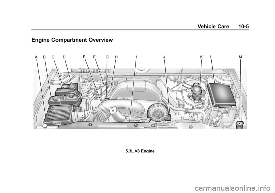 CHEVROLET SUBURBAN 2014 10.G Owners Manual (5,1)Chevrolet Tahoe/Suburban Owner Manual (GMNA-Localizing-U.S./Canada/
Mexico-6081502) - 2014 - crc2 - 9/17/13
Vehicle Care 10-5
Engine Compartment Overview
5.3L V8 Engine 