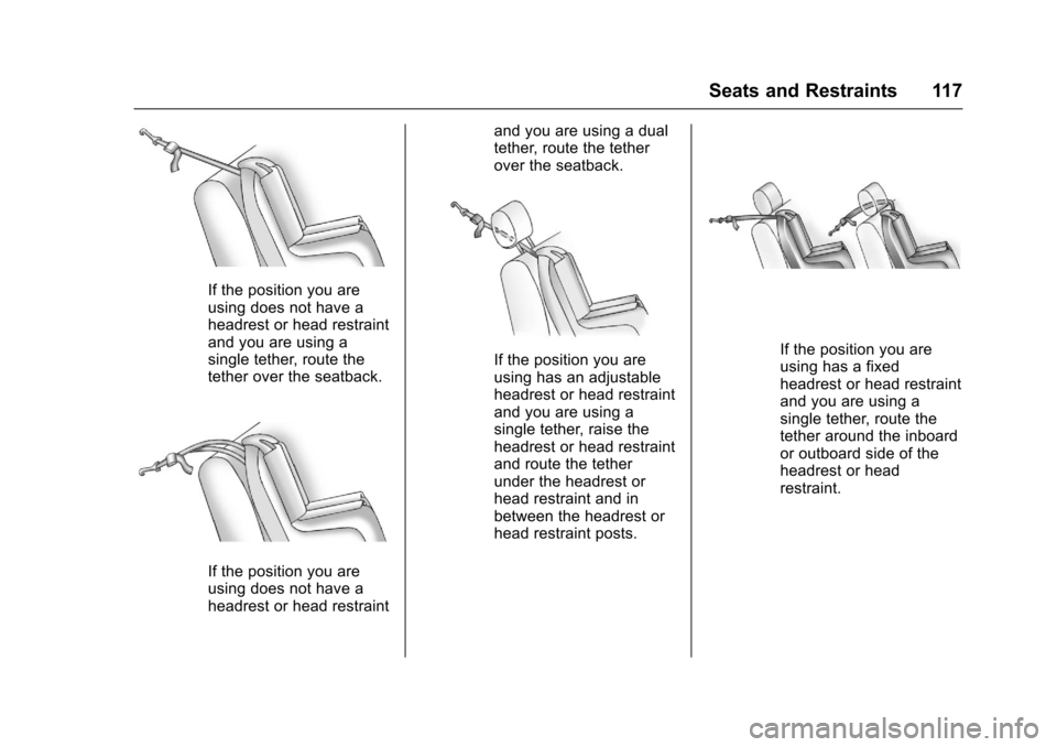CHEVROLET SUBURBAN 2017 11.G Owners Manual Chevrolet Tahoe/Suburban Owner Manual (GMNA-Localizing-U.S./Canada/
Mexico-9955986) - 2017 - crc - 7/5/16
Seats and Restraints 117
If the position you are
using does not have a
headrest or head restra