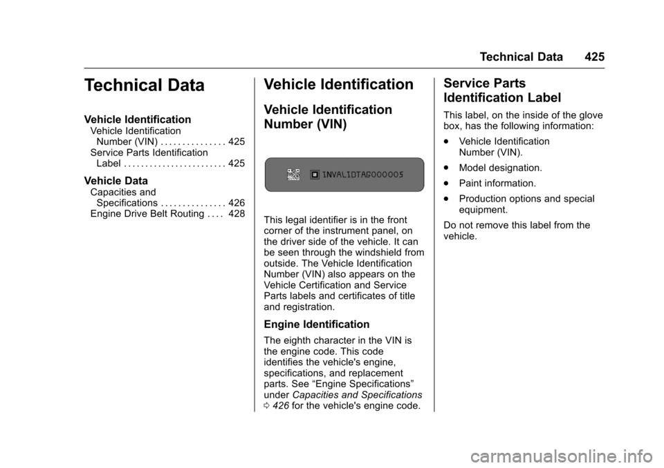 CHEVROLET SUBURBAN 2017 11.G Owners Manual Chevrolet Tahoe/Suburban Owner Manual (GMNA-Localizing-U.S./Canada/
Mexico-9955986) - 2017 - crc - 7/5/16
Technical Data 425
Technical Data
Vehicle Identification
Vehicle IdentificationNumber (VIN) . CHEVROLET SUBURBAN 2017 11.G Owners Manual Chevrolet Tahoe/Suburban Owner Manual (GMNA-Localizing-U.S./Canada/
Mexico-9955986) - 2017 - crc - 7/5/16
Technical Data 425
Technical Data
Vehicle Identification
Vehicle IdentificationNumber (VIN) .