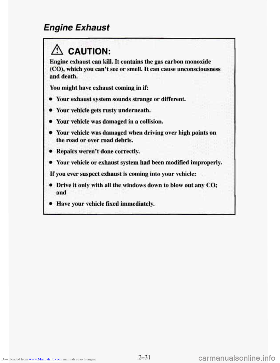CHEVROLET TAHOE 1995 1.G Owners Manual Downloaded from www.Manualslib.com manuals search engine Engine Exhaust 
2-3 1   