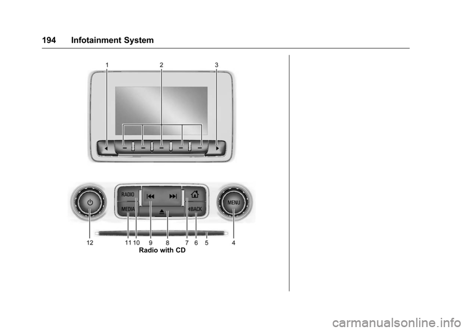 CHEVROLET TAHOE 2016 4.G Owners Manual Chevrolet Tahoe/Suburban Owner Manual (GMNA-Localizing-U.S./Canada/
Mexico-9159366) - 2016 - crc - 5/19/15
194 Infotainment System
Radio with CD 