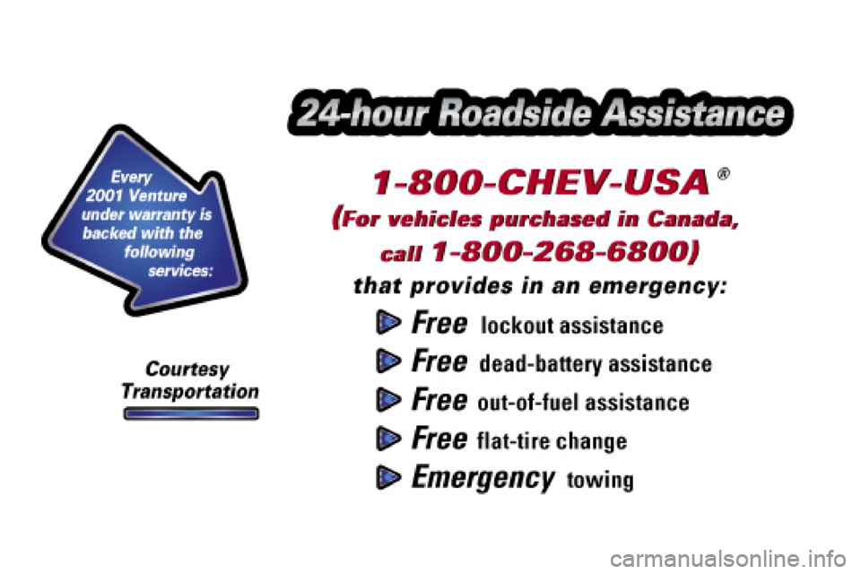 CHEVROLET VENTURE 2001 1.G Owners Manual 