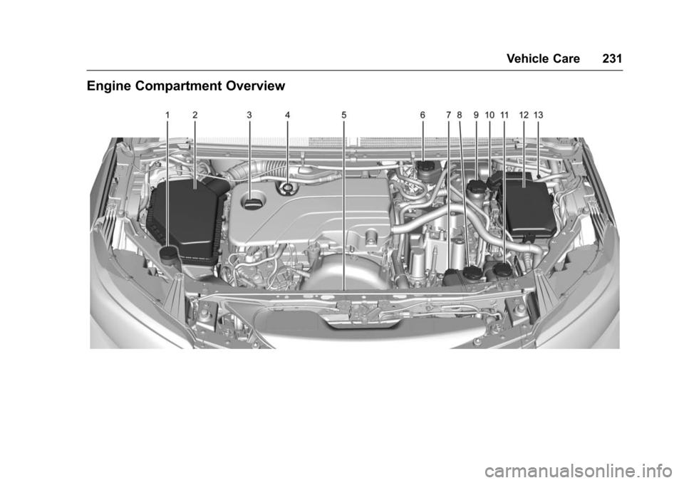 CHEVROLET VOLT 2016 2.G Owners Manual Chevrolet VOLT Owner Manual (GMNA-Localizing-U.S/Canada/Mexico-
9159388) - 2016 - crc - 5/20/15
Vehicle Care 231
Engine Compartment Overview 