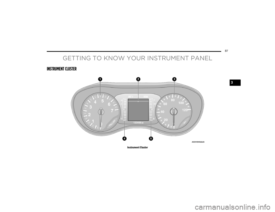 CHRYSLER VOYAGER 2021  Owners Manual 
87
GETTING TO KNOW YOUR INSTRUMENT PANEL
INSTRUMENT CLUSTER
Instrument Cluster
3

21_RUV_OM_EN_USC_t.book  Page 87   