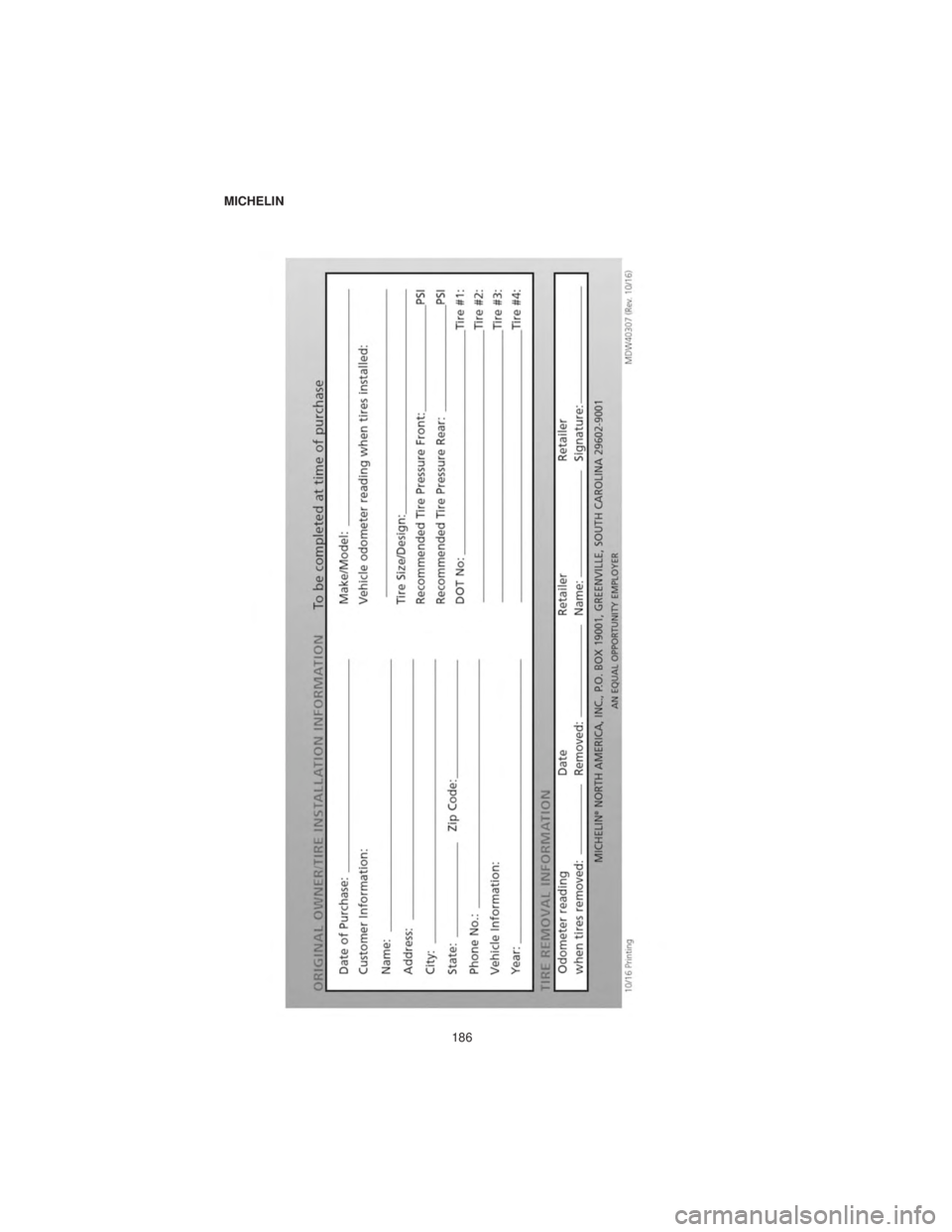 CHRYSLER 300 2019  Vehicle Warranty MICHELIN186 