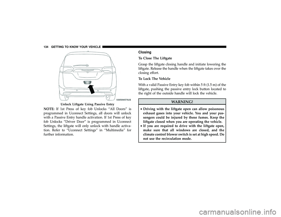 CHRYSLER PACIFICA HYBRID 2019 Owners Manual NOTE:If 1st Press of key fob Unlocks “All Doors” is
programmed in Uconnect Settings, all doors will unlock
with a Passive Entry handle activation. If 1st Press of key
fob Unlocks “Driver Door” CHRYSLER PACIFICA HYBRID 2019 Owners Manual NOTE:If 1st Press of key fob Unlocks “All Doors” is
programmed in Uconnect Settings, all doors will unlock
with a Passive Entry handle activation. If 1st Press of key
fob Unlocks “Driver Door”