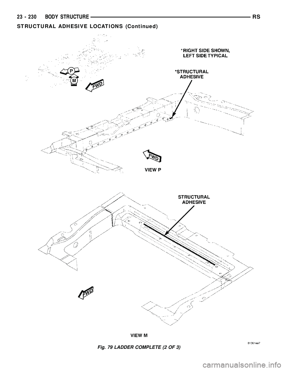CHRYSLER CARAVAN 2005  Service Manual Fig. 79 LADDER COMPLETE (2 OF 3)
23 - 230 BODY STRUCTURERS
STRUCTURAL ADHESIVE LOCATIONS (Continued) 