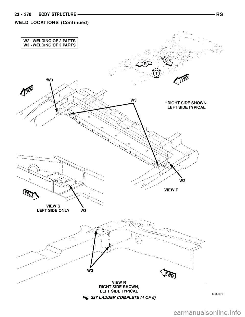 CHRYSLER CARAVAN 2005  Service Manual Fig. 237 LADDER COMPLETE (4 OF 6)
23 - 370 BODY STRUCTURERS
WELD LOCATIONS (Continued) 