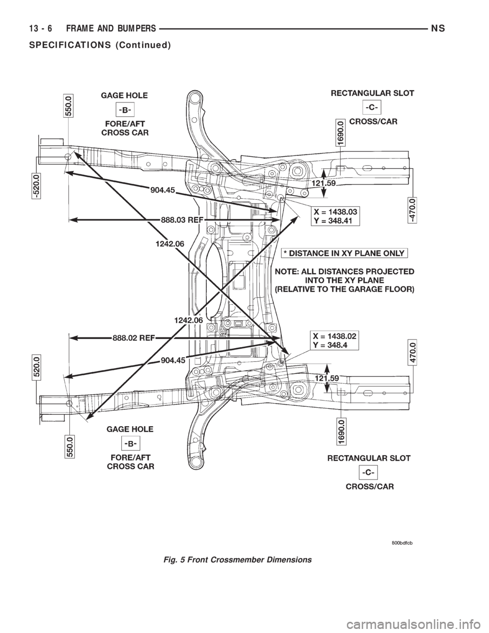CHRYSLER VOYAGER 1996  Service Manual Fig. 5 Front Crossmember Dimensions
13 - 6 FRAME AND BUMPERSNS
SPECIFICATIONS (Continued) 