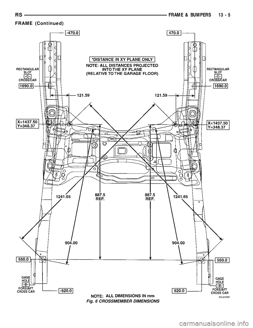 CHRYSLER VOYAGER 2004  Service Manual Fig. 6 CROSSMEMBER DIMENSIONS
RSFRAME & BUMPERS13-5
FRAME (Continued) 