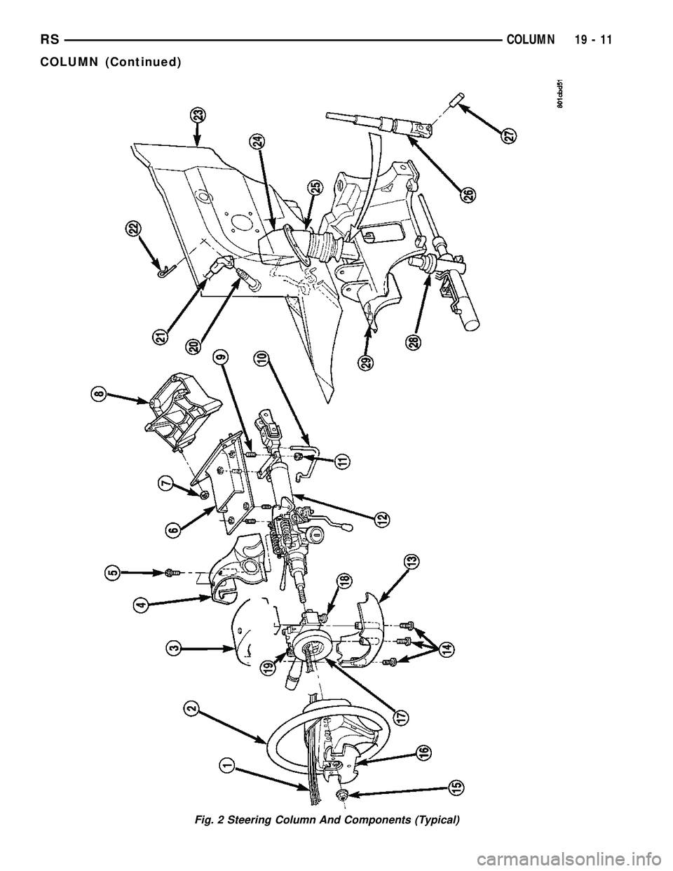 CHRYSLER VOYAGER 2004  Service Manual Fig. 2 Steering Column And Components (Typical)
RSCOLUMN19-11
COLUMN (Continued) 