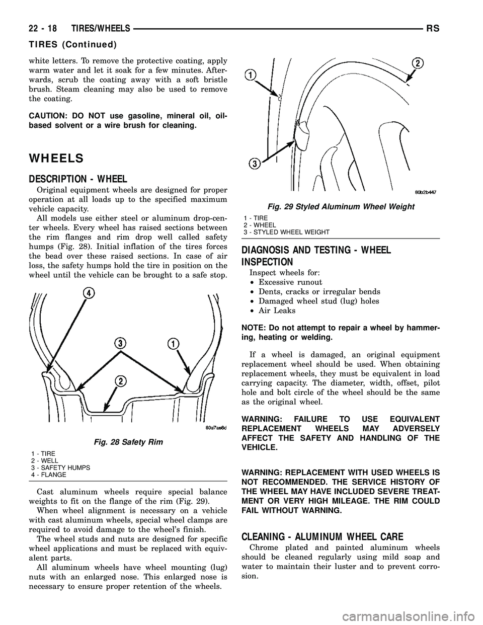 CHRYSLER VOYAGER 2004  Service Manual white letters. To remove the protective coating, apply
warm water and let it soak for a few minutes. After-
wards, scrub the coating away with a soft bristle
brush. Steam cleaning may also be used to 