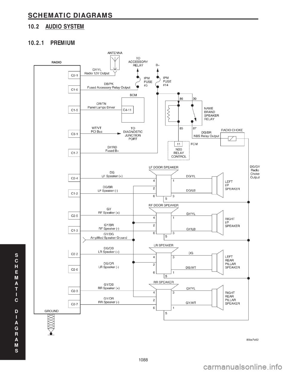 CHRYSLER VOYAGER 2001  Service Manual 10.2 AUDIO SYSTEM
10.2.1 PREMIUM
S
C
H
E
M
A
T
I
C
D
I
A
G
R
A
M
S
1088
SCHEMATIC DIAGRAMS 