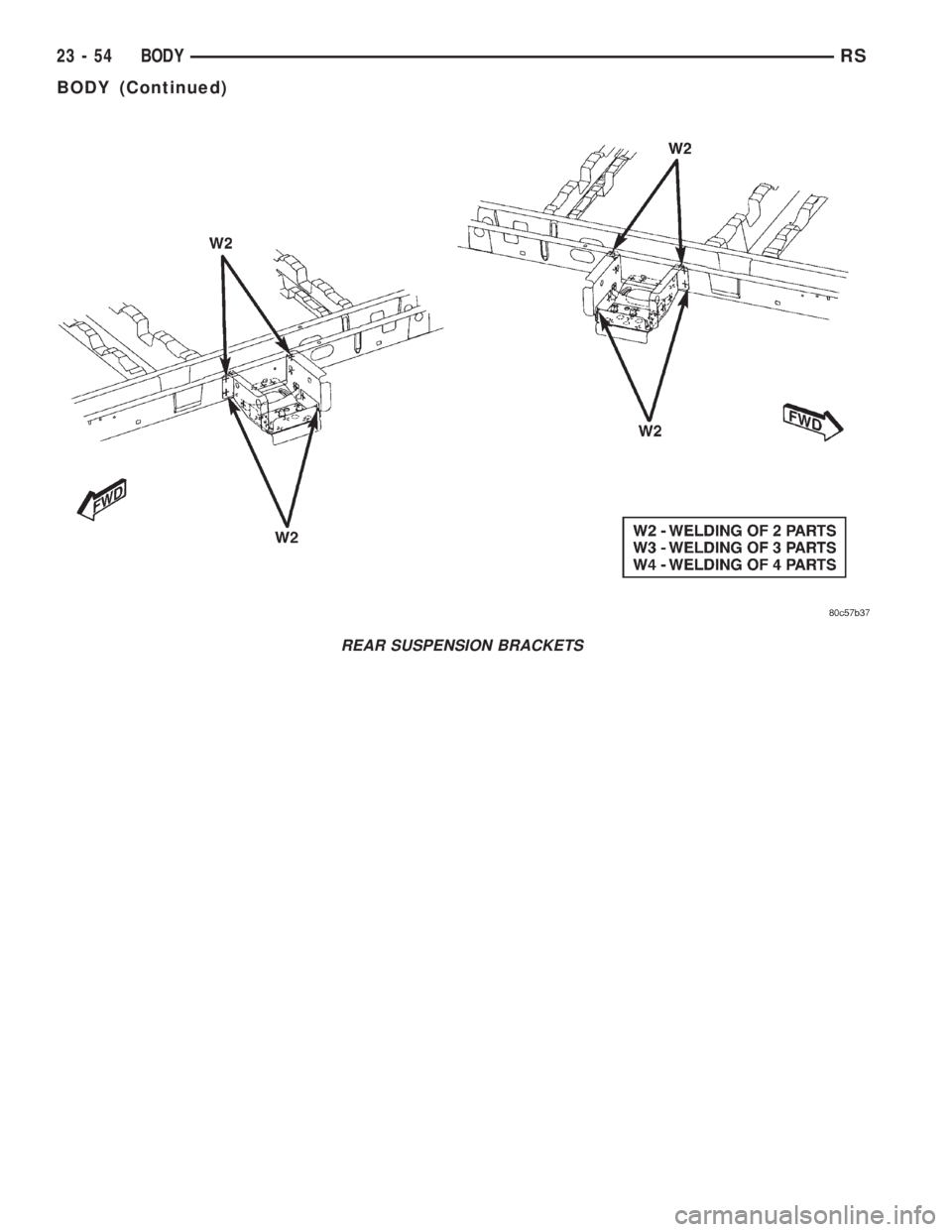 CHRYSLER VOYAGER 2001  Service Manual REAR SUSPENSION BRACKETS
23 - 54 BODYRS
BODY (Continued) 