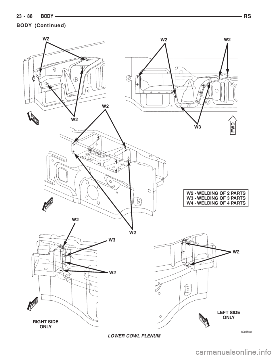 CHRYSLER VOYAGER 2001  Service Manual LOWER COWL PLENUM
23 - 88 BODYRS
BODY (Continued) 