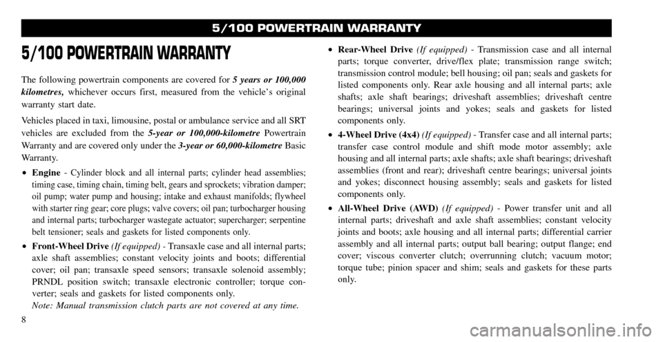 CHRYSLER TOWN AND COUNTRY 2010 5.G Warranty Booklet 