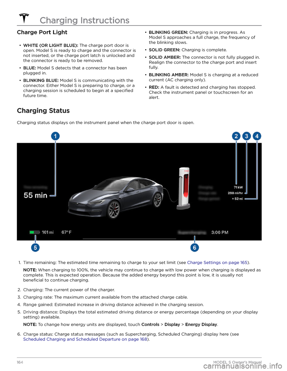 TESLA MODEL S 2023  Owners Manual Charge Port Light