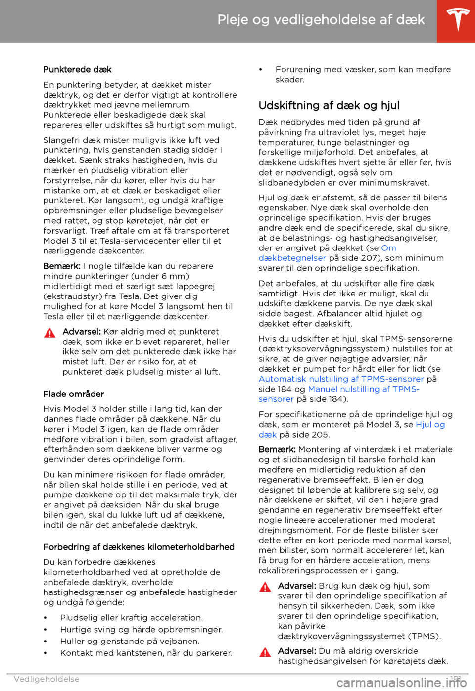 TESLA MODEL 3 2020  Instruktionsbog (in Danish) Punkterede d