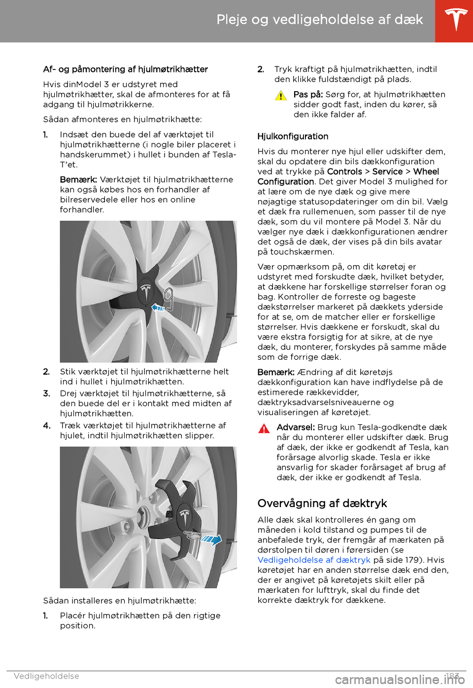 TESLA MODEL 3 2020  Instruktionsbog (in Danish) Af- og p