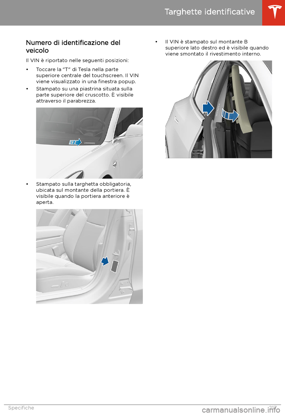 TESLA MODEL 3 2020  Manuale del proprietario (in Italian) Speci