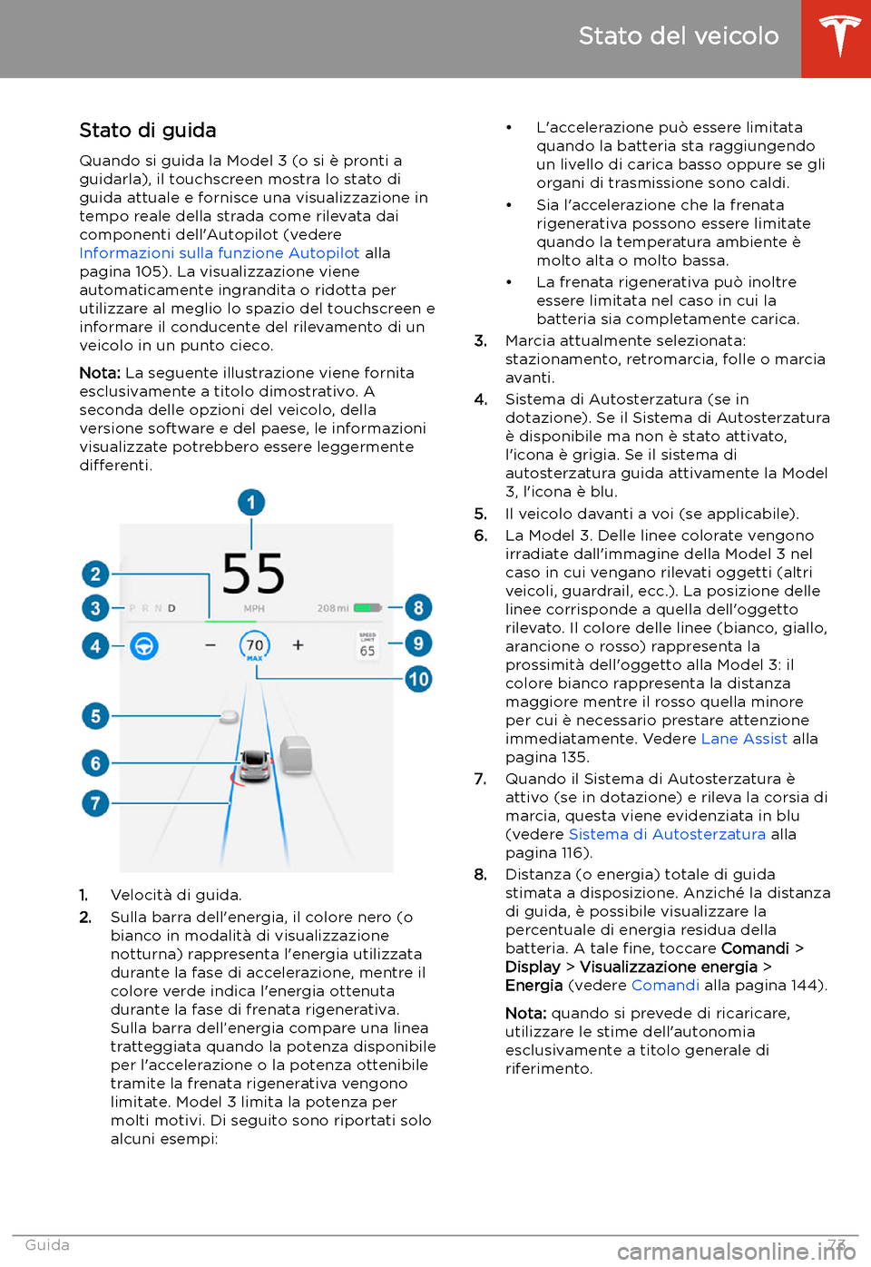 TESLA MODEL 3 2020  Manuale del proprietario (in Italian) Stato di guida
Quando si guida la Model 3 (o si 