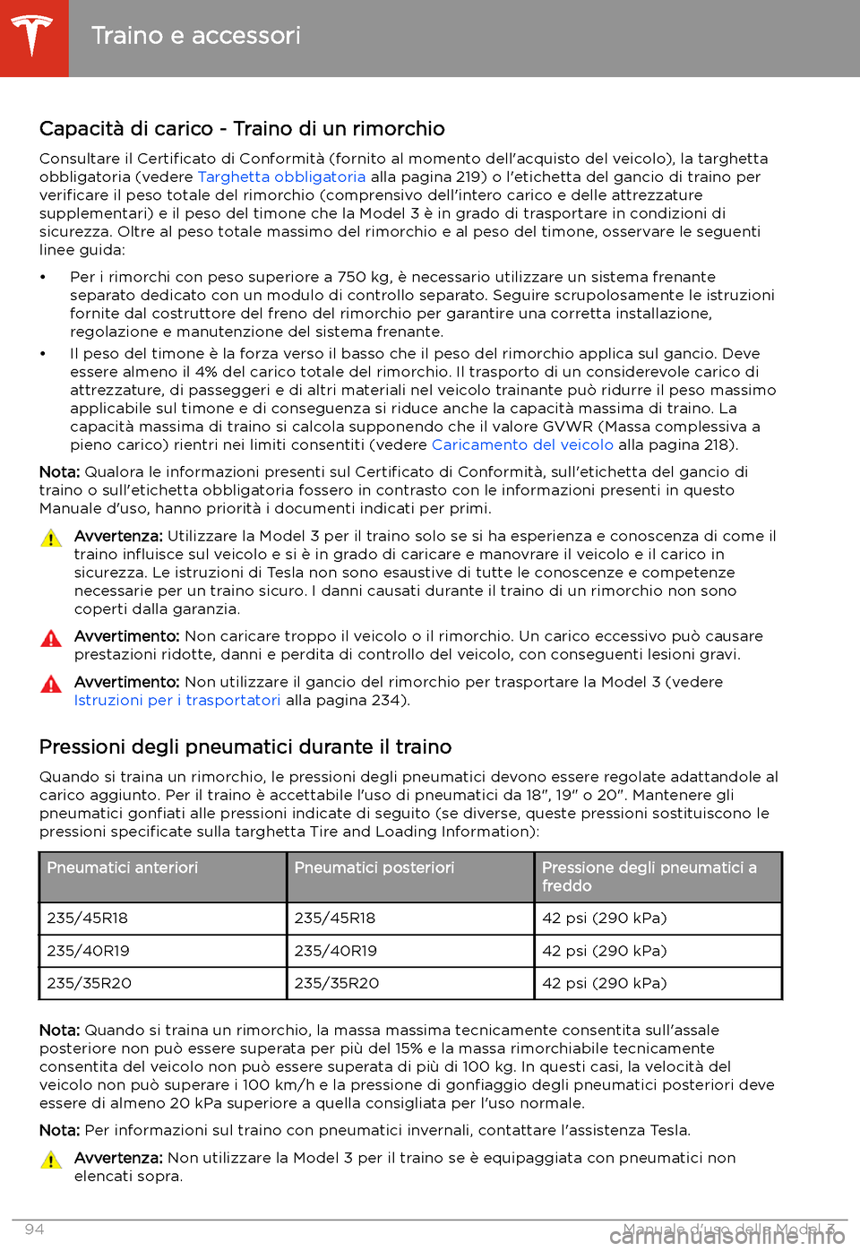 TESLA MODEL 3 2020  Manuale del proprietario (in Italian) Capacit
