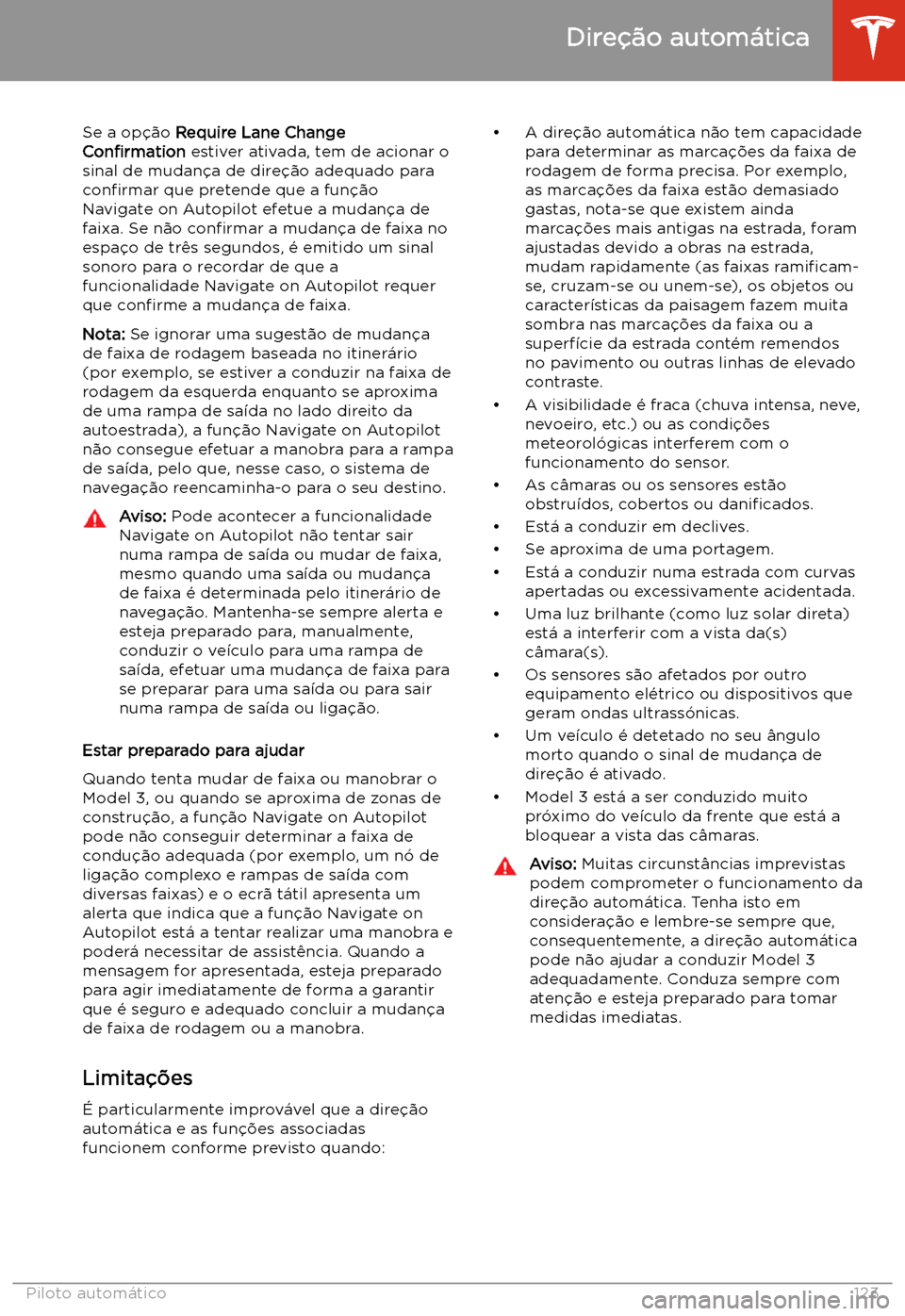 TESLA MODEL 3 2020  Manual do proprietário (in Portuguese) Se a op