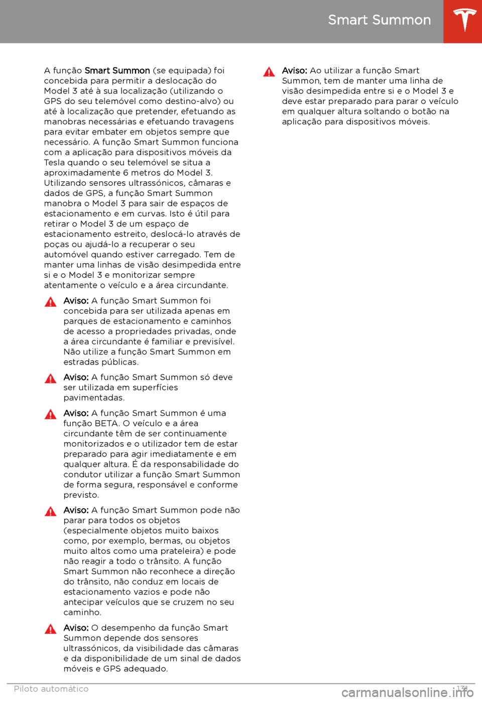 TESLA MODEL 3 2020  Manual do proprietário (in Portuguese) Smart Summon
A fun