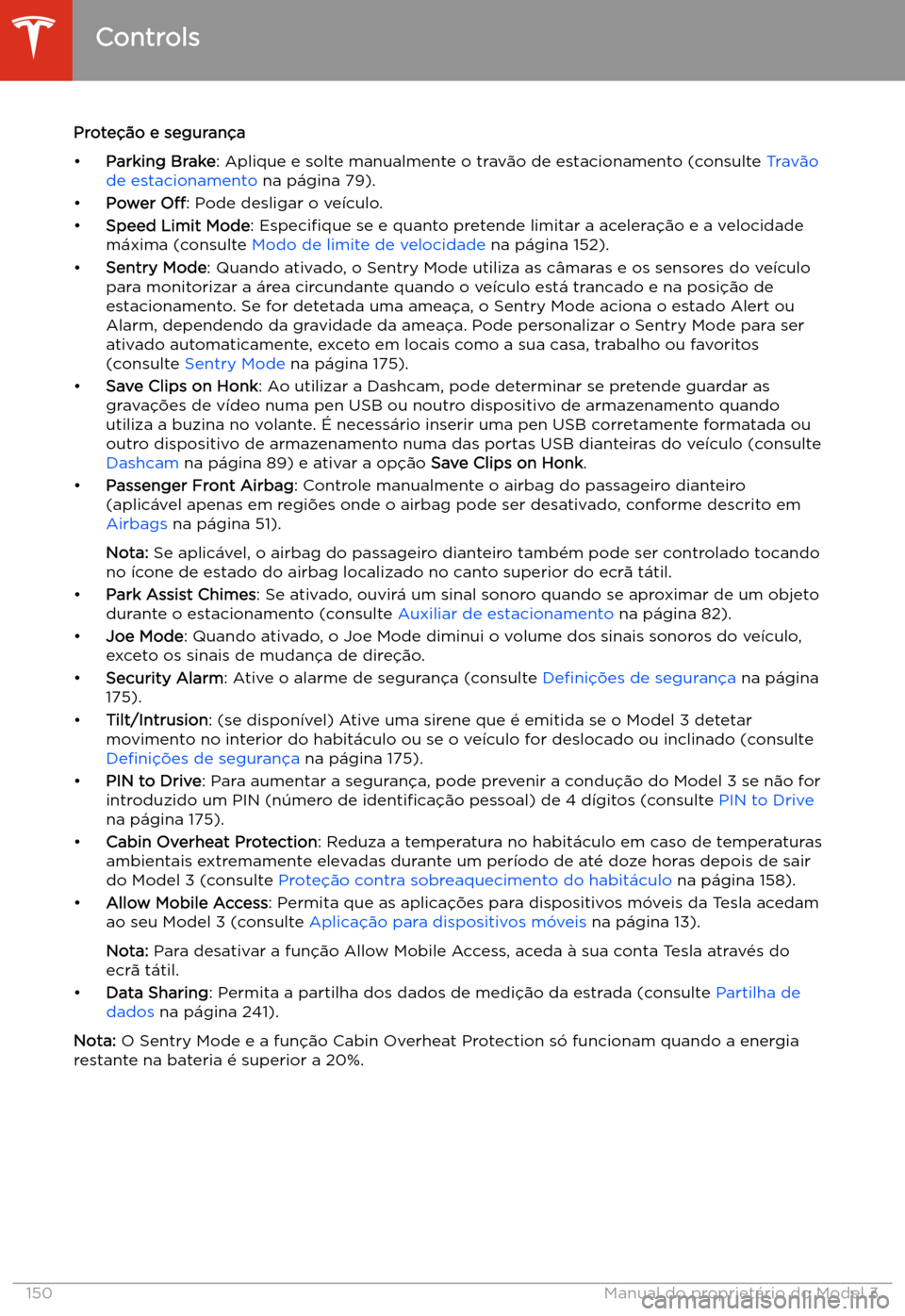 TESLA MODEL 3 2020  Manual do proprietário (in Portuguese) Prote