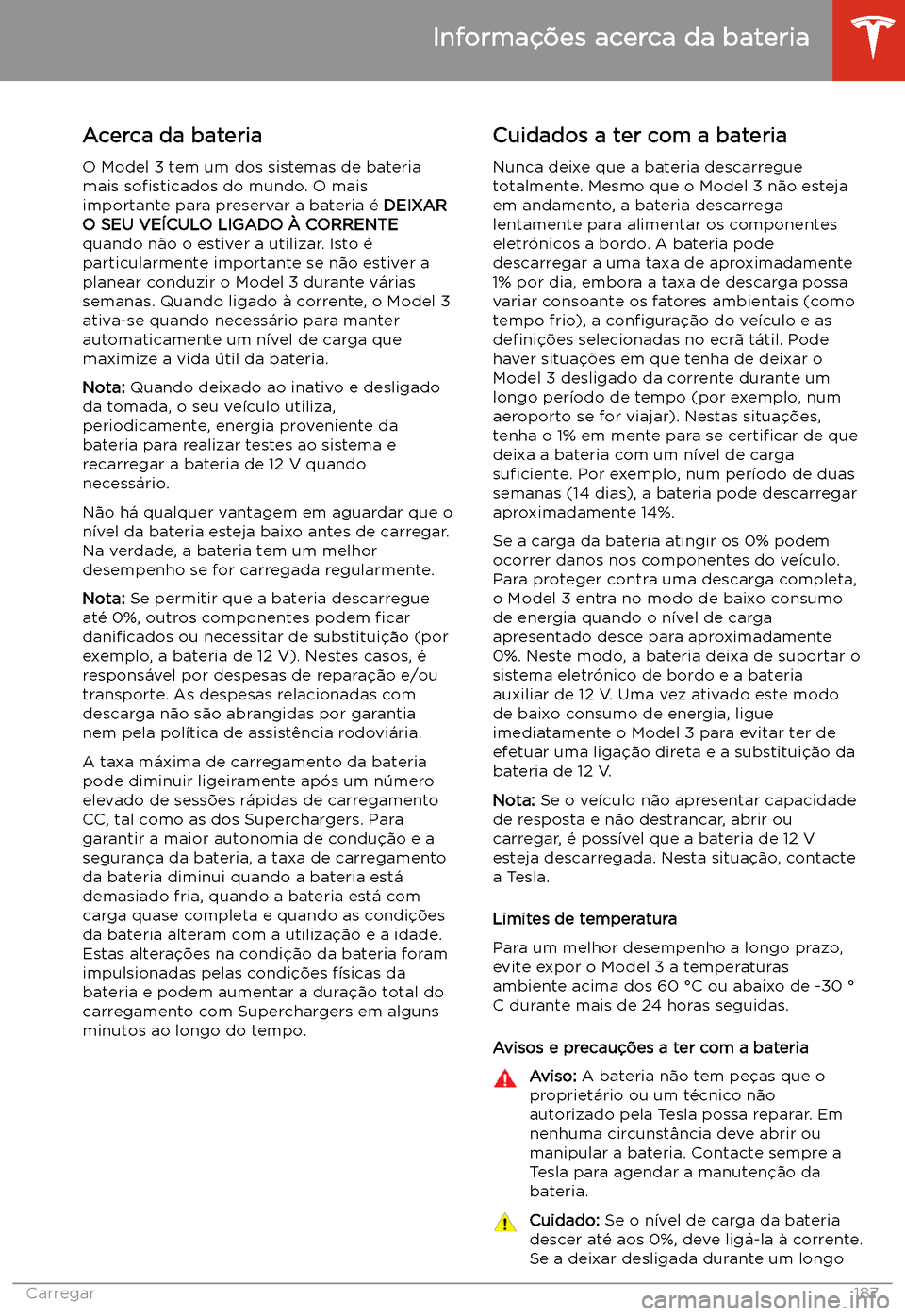TESLA MODEL 3 2020  Manual do proprietário (in Portuguese) Informa