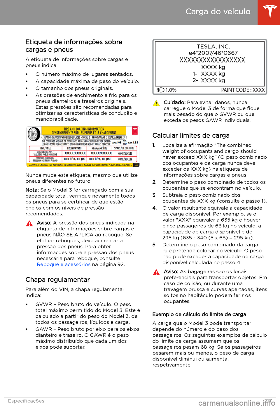 TESLA MODEL 3 2020  Manual do proprietário (in Portuguese) Etiqueta de informa